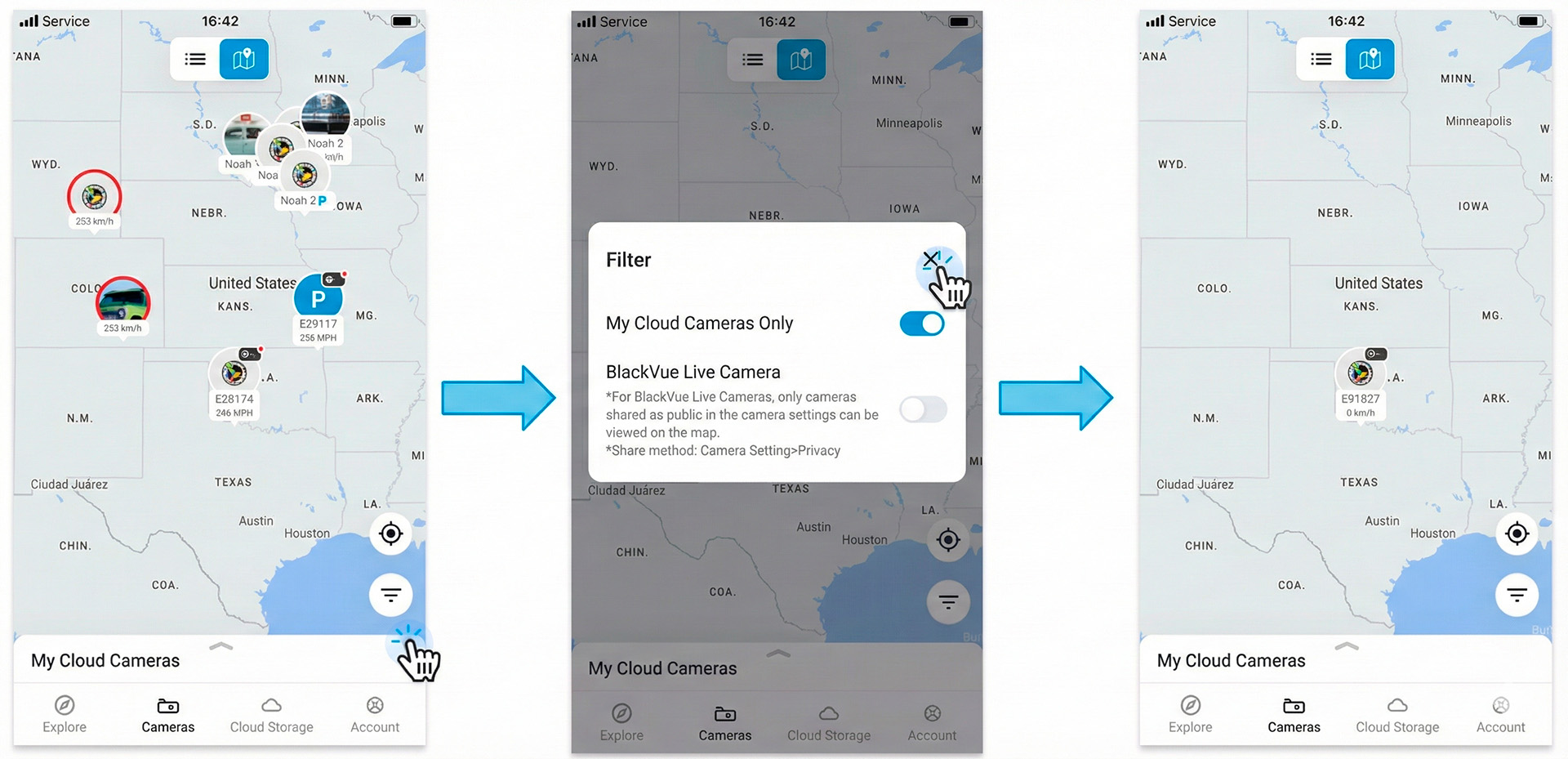 Map View – skrytí veřejných kamer pomocí filtru